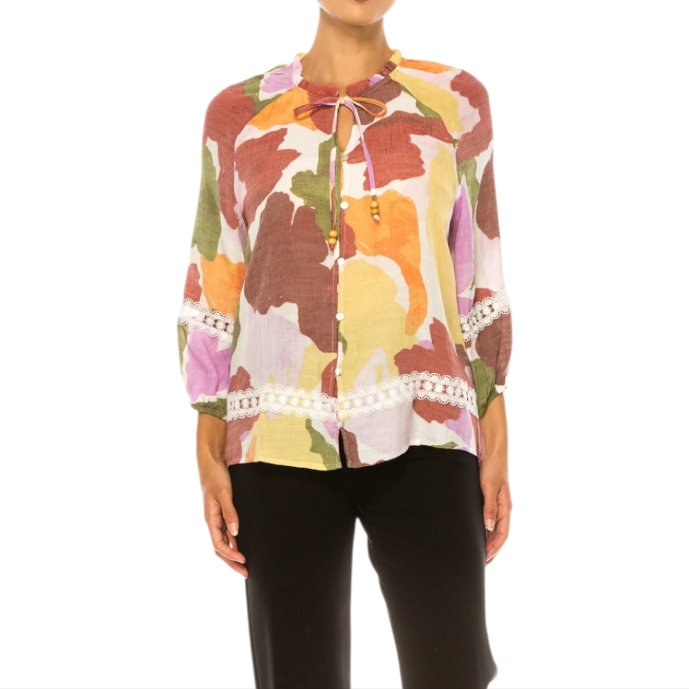🌻NWT ZAC & RACHEL Bohemian Button Down Lace Blouse Size S